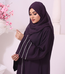 Marwa Luxury Front Open Abaya Featuring Pearl Detailing & Chiffon Headscarf