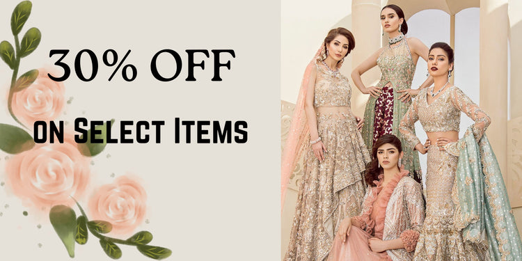 Promotional banner with women in traditional outfits and a discount offer on a light gray background.