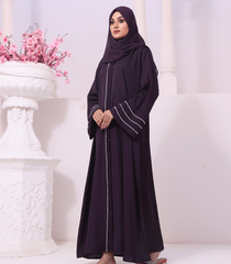 Marwa Luxury Front Open Abaya Featuring Pearl Detailing & Chiffon Headscarf